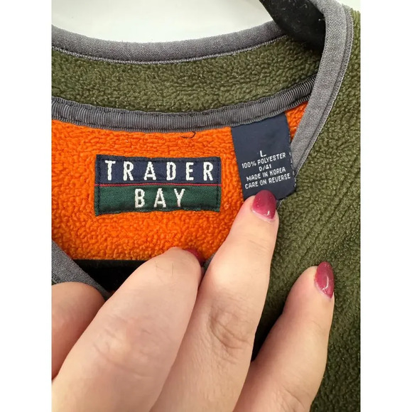 Trader Bay Men's Fleece Pullover Green V-Neck Long Sleeve Sweater Size Large - Picture 3 of 4